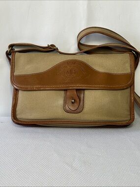 Ghurka Marley Hodgson Khaki Canvas With Leather Trim Shoulder Bag Made in the US